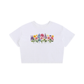 White Floral "Baby Tee" Women's Seamless, Cropped T-Shirt